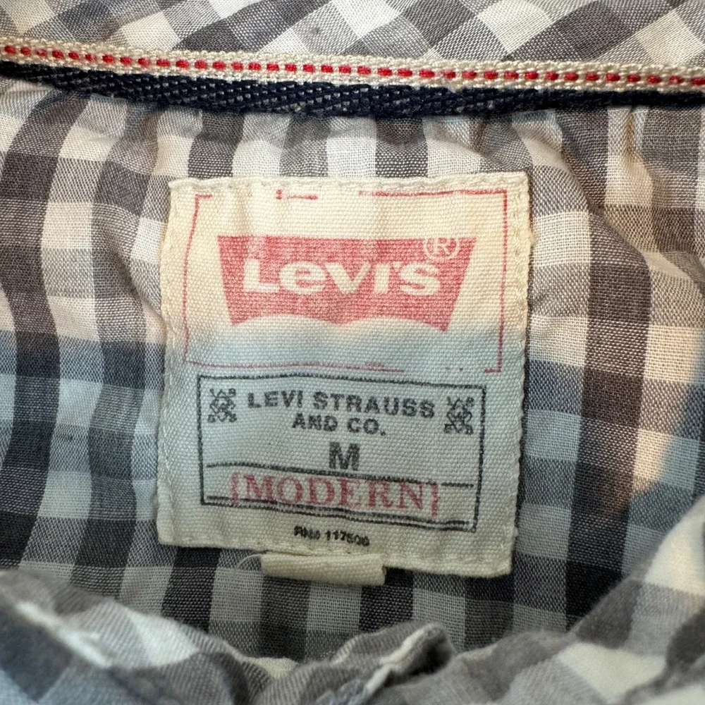 Levi's Medium Western Shirt Mens Gray Gingham Pearl Snap Modern Fit 3LYLW209